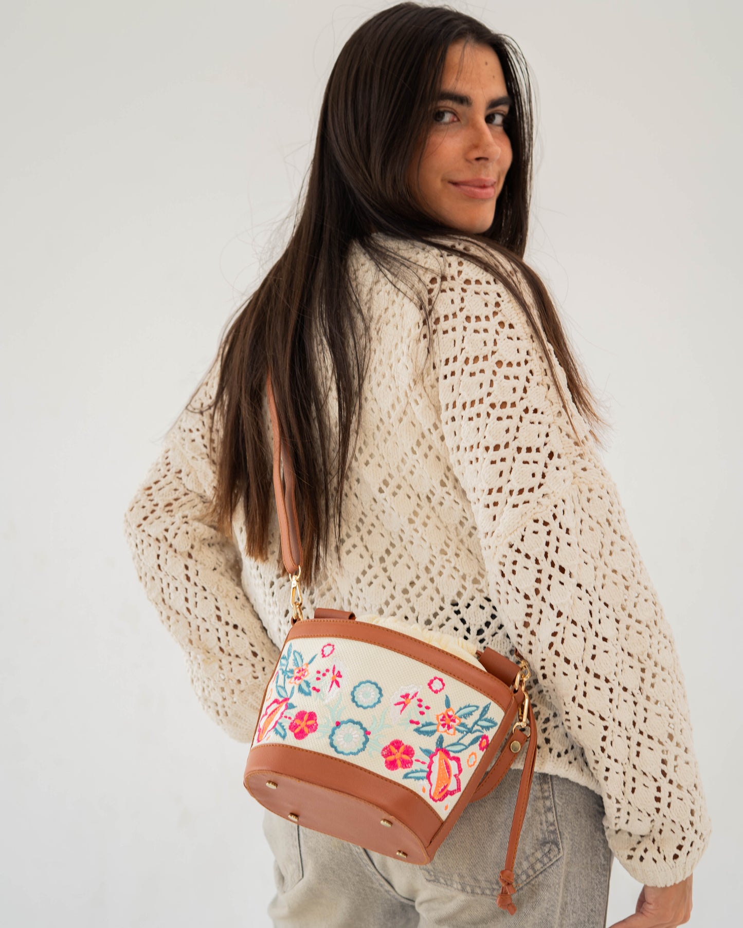 Offwhite Floral Pocket Crossbag