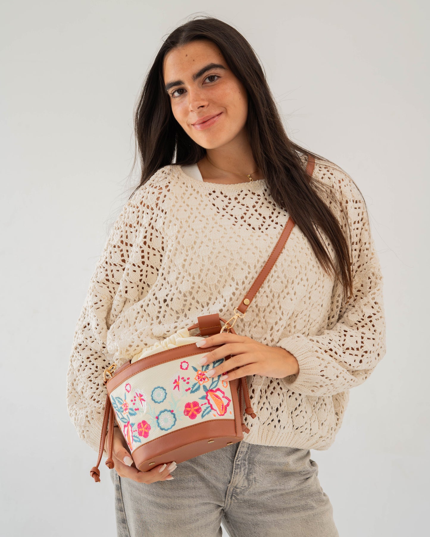 Offwhite Floral Pocket Crossbag