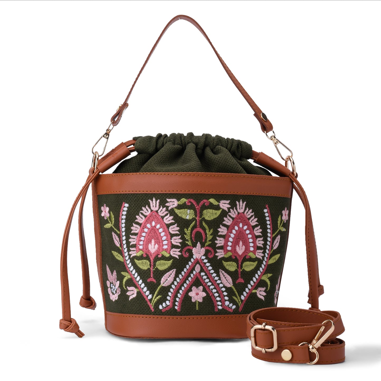 Olive Floral Pocket Crossbag