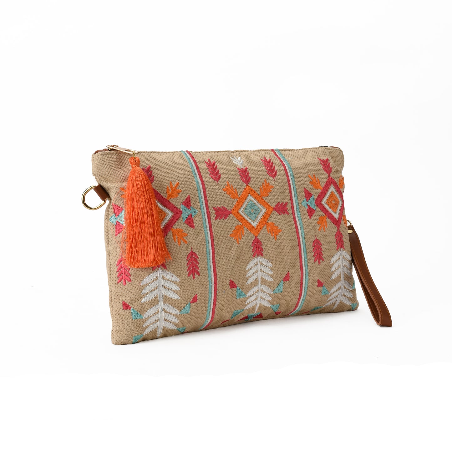 Beige Geometric Clutch
