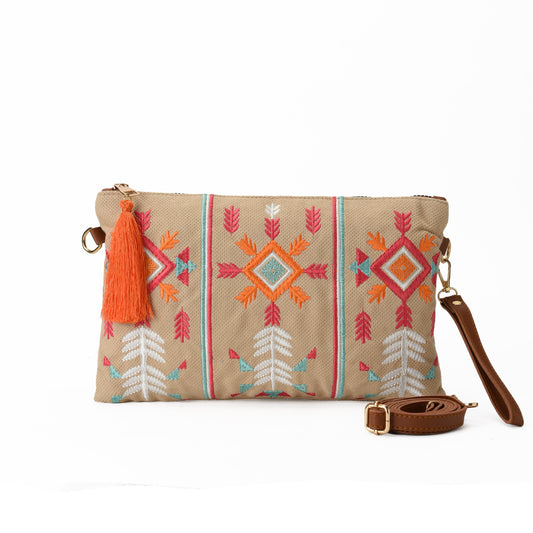 Beige Geometric Clutch