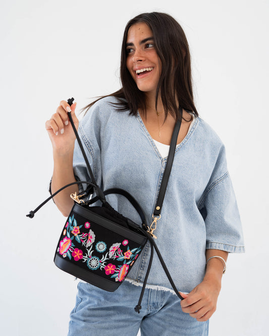 Black Floral Pocket Crossbag
