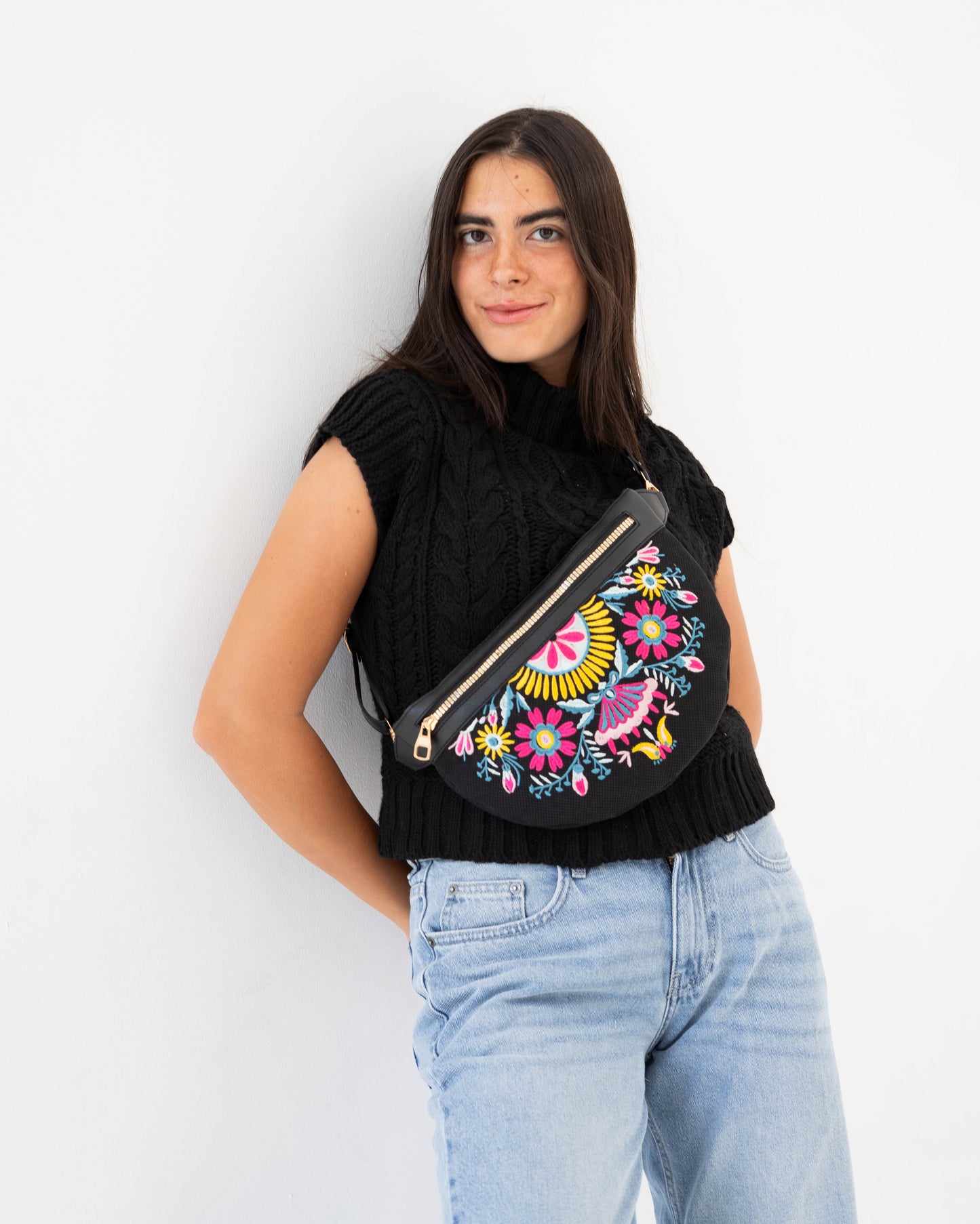 Black Floral Fanny Pack