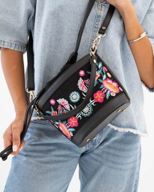Black Floral Pocket Crossbag