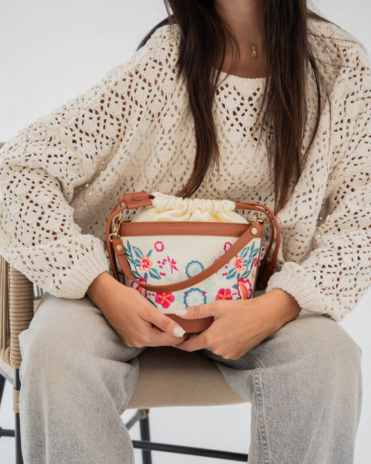 Offwhite Floral Pocket Crossbag