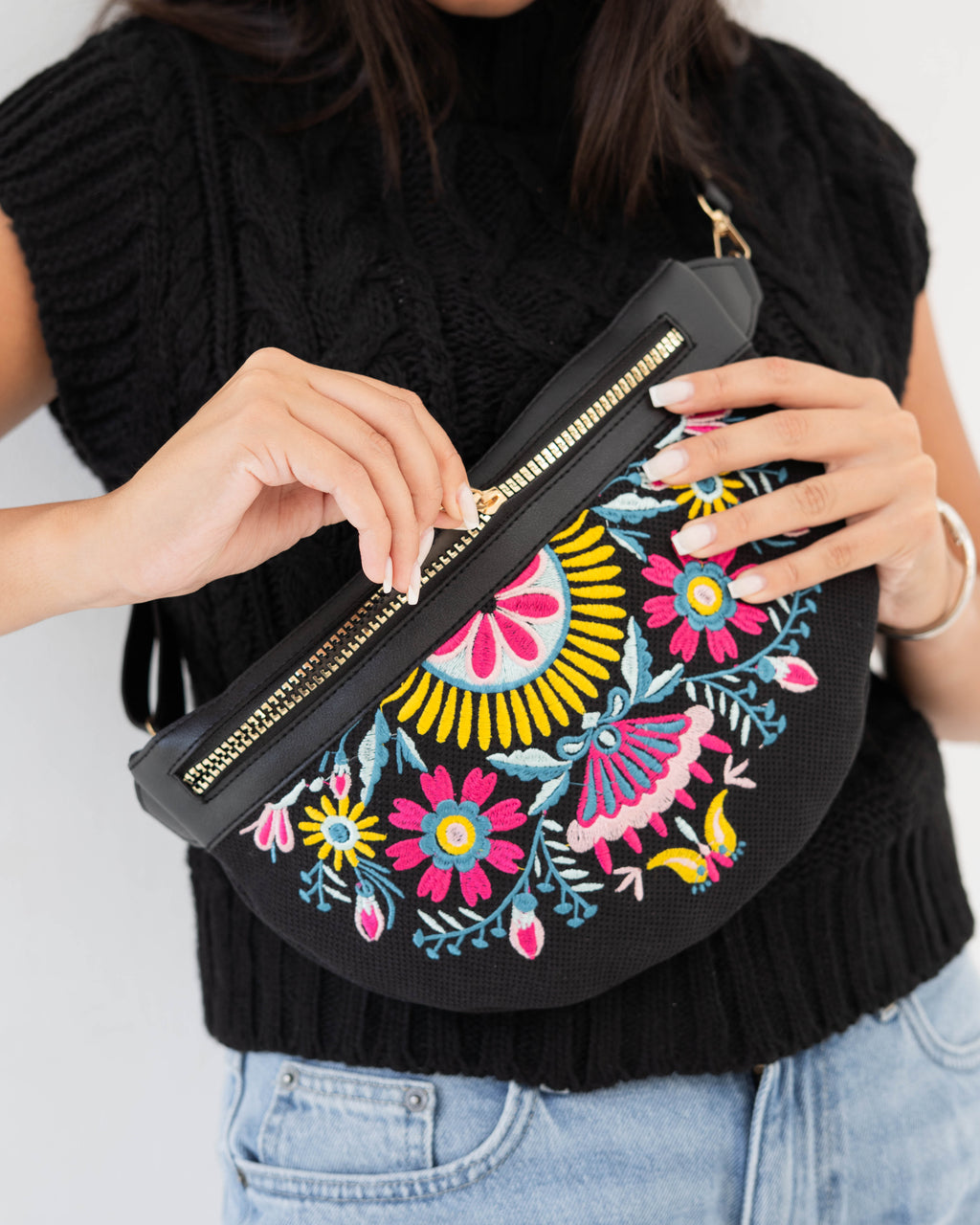 Black Floral Fanny Pack