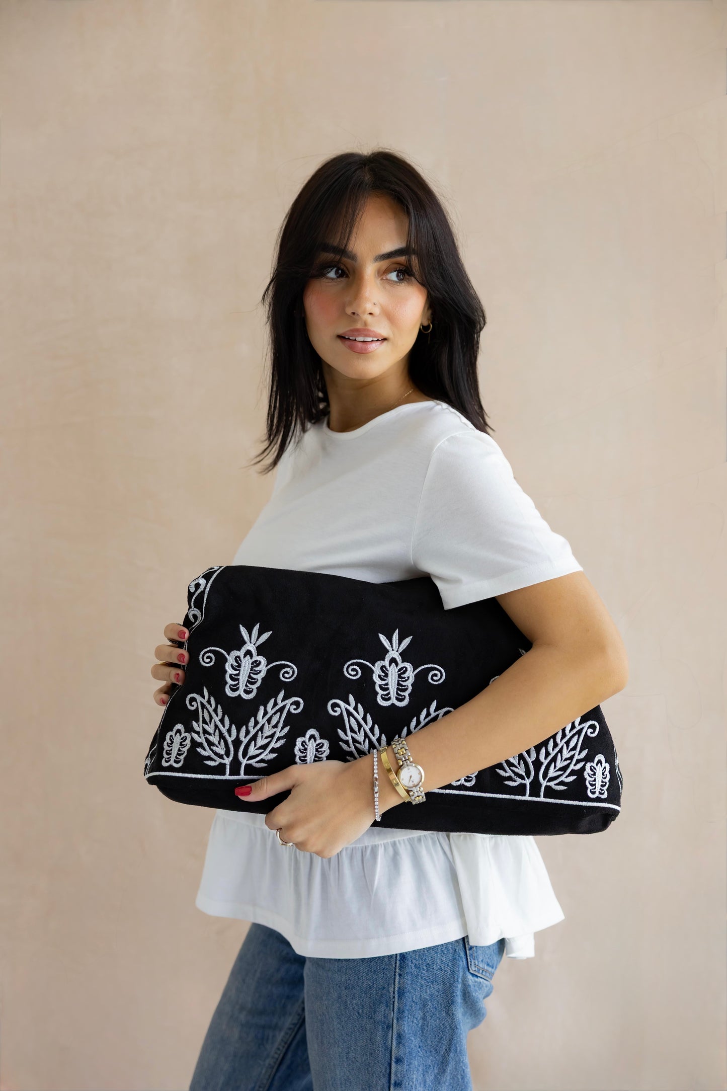 Black Soft Bloom Totebag