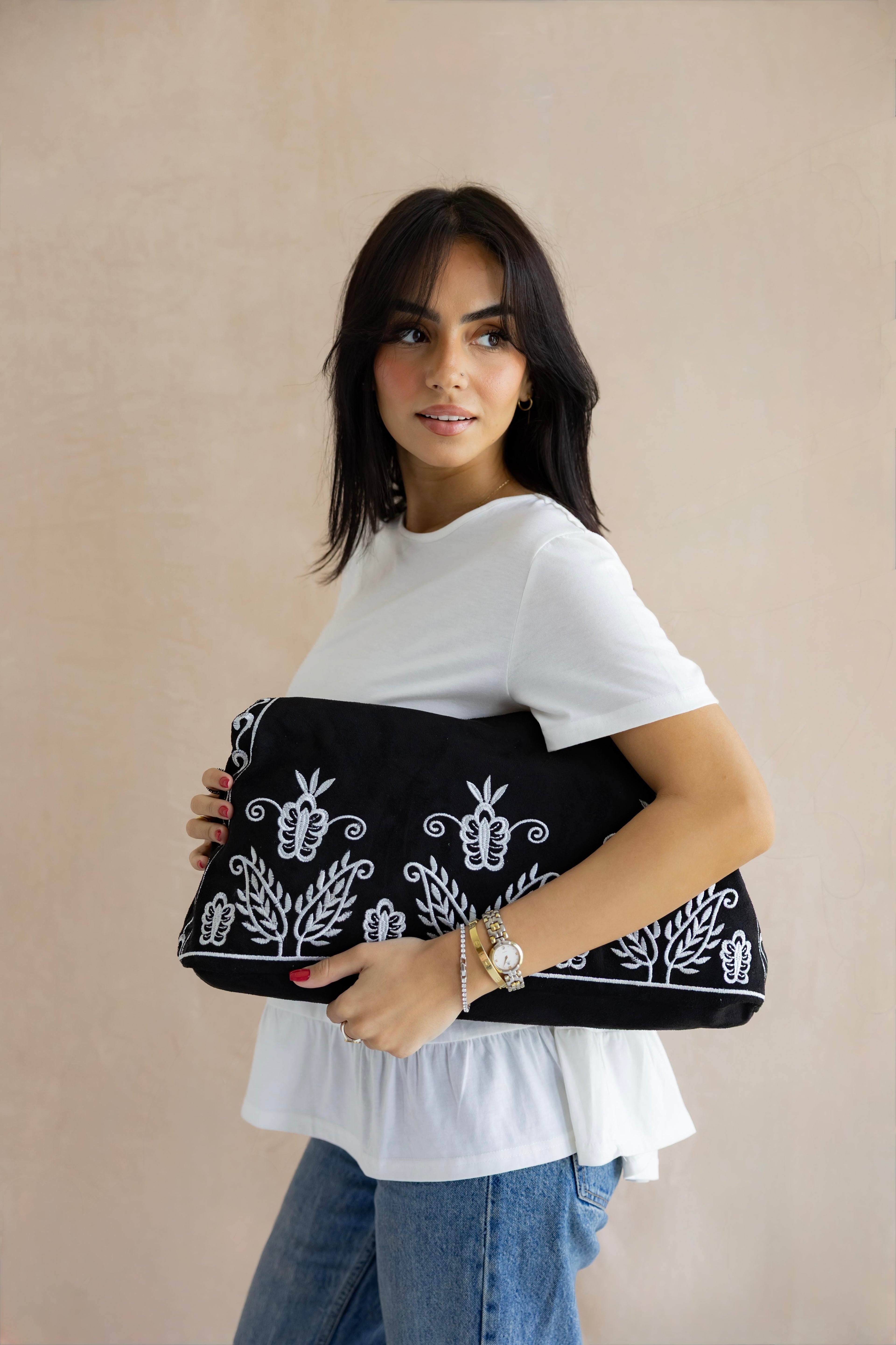 Black Soft Bloom Totebag