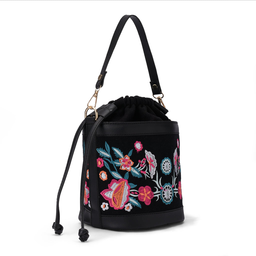 Black Floral Pocket Crossbag