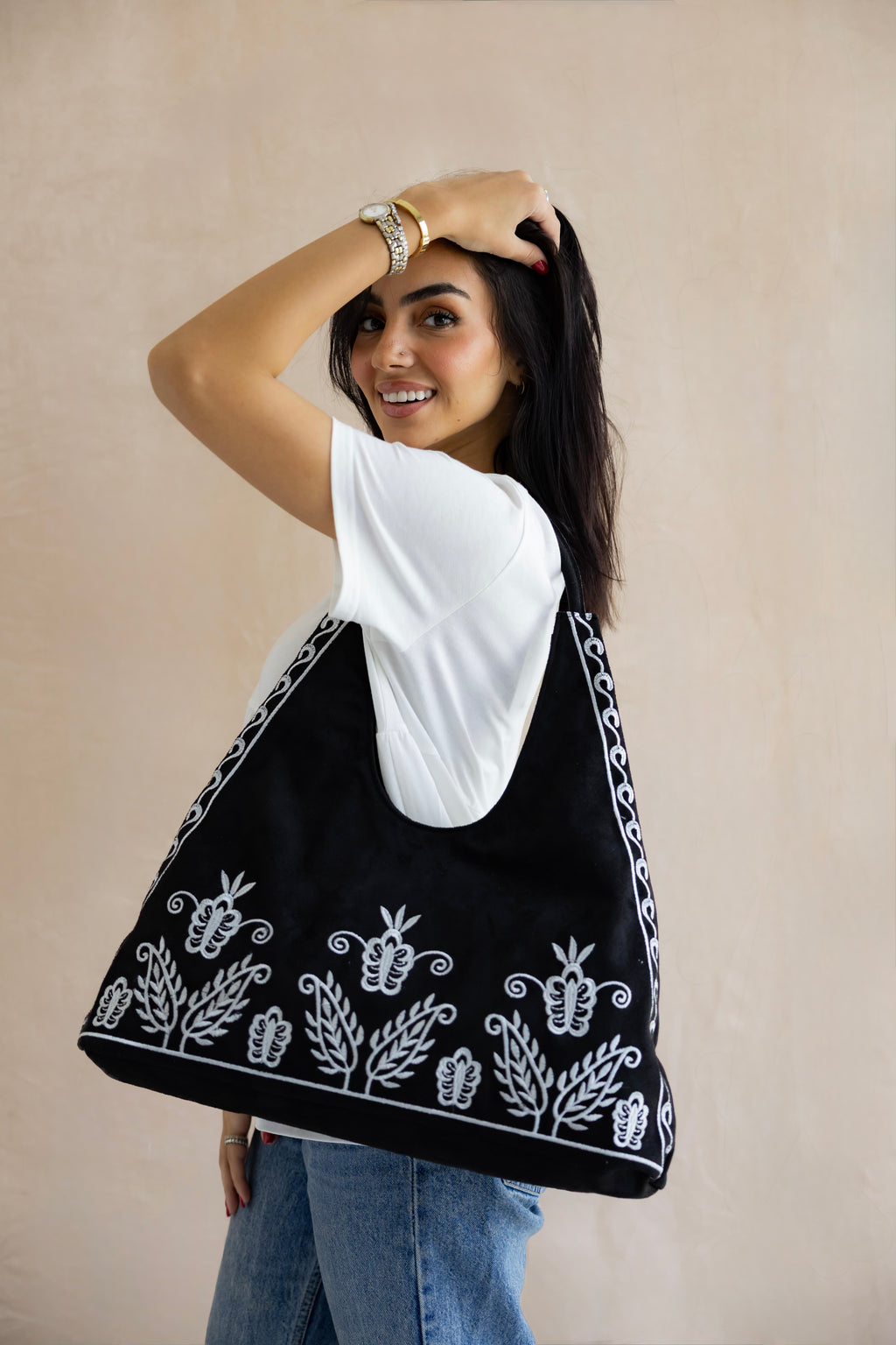 Black Soft Bloom Totebag