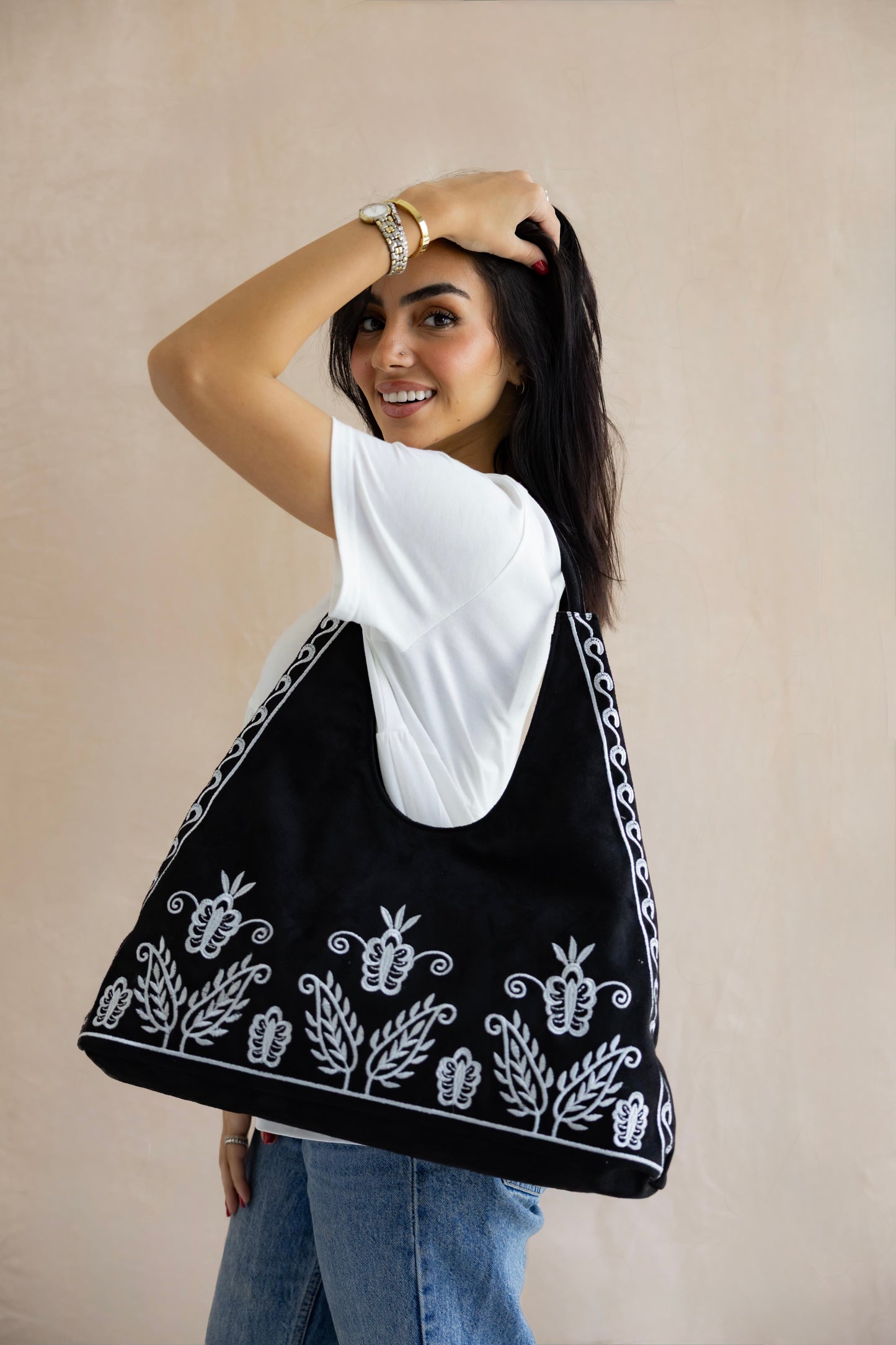 Black Soft Bloom Totebag