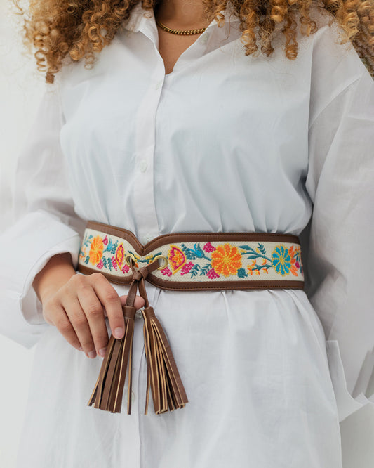 Offwhite Floral Belt
