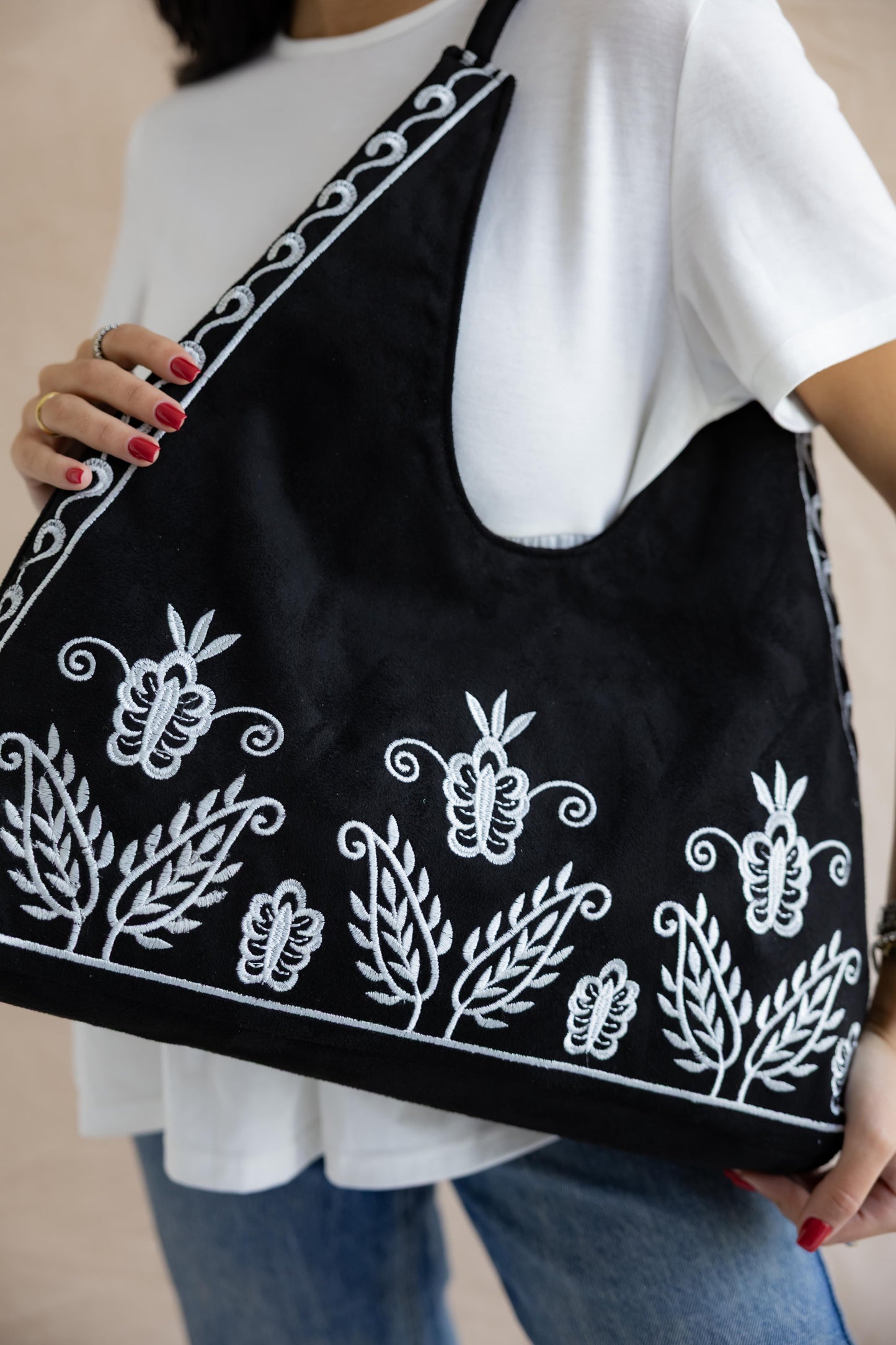 Black Soft Bloom Totebag