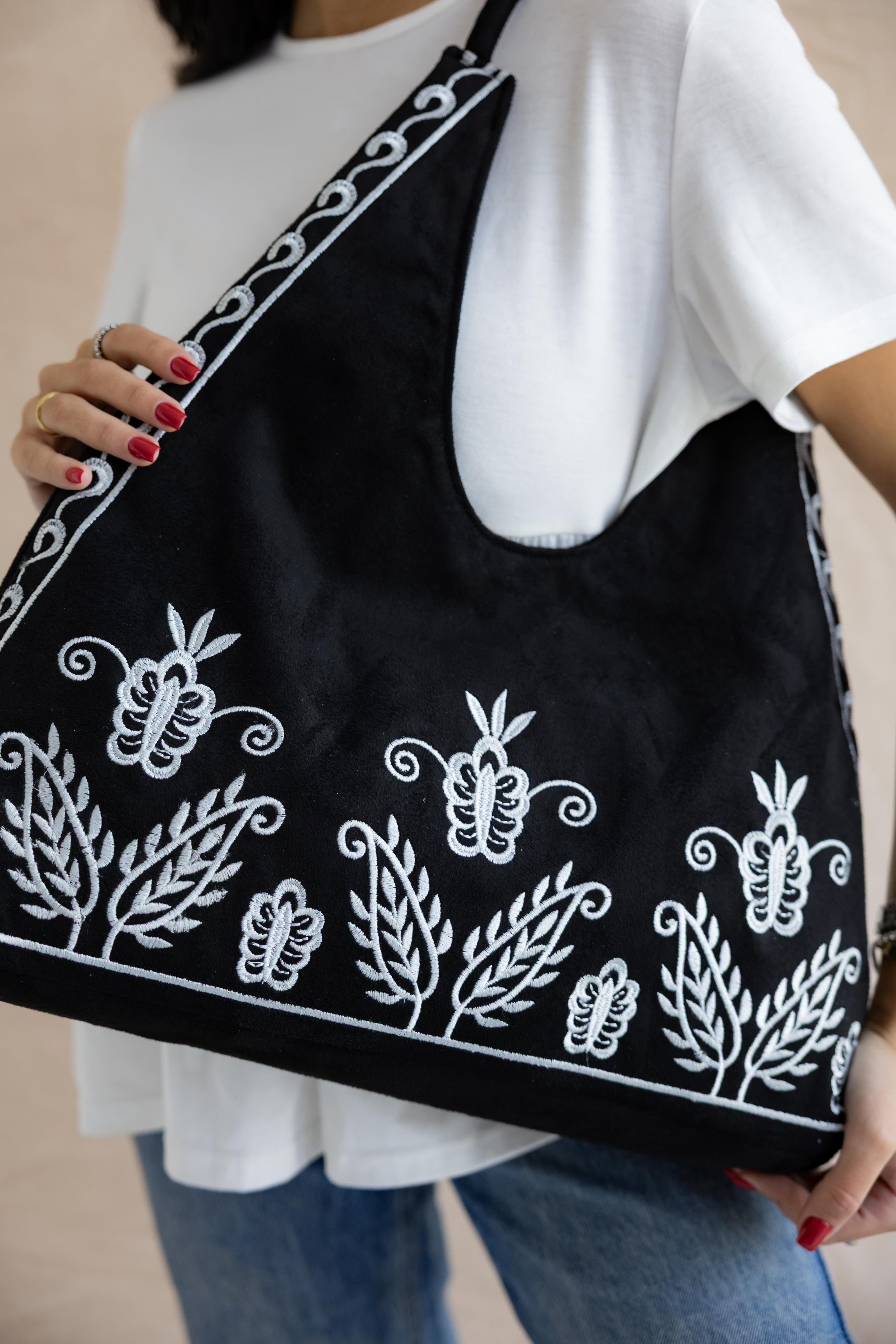 Black Soft Bloom Totebag