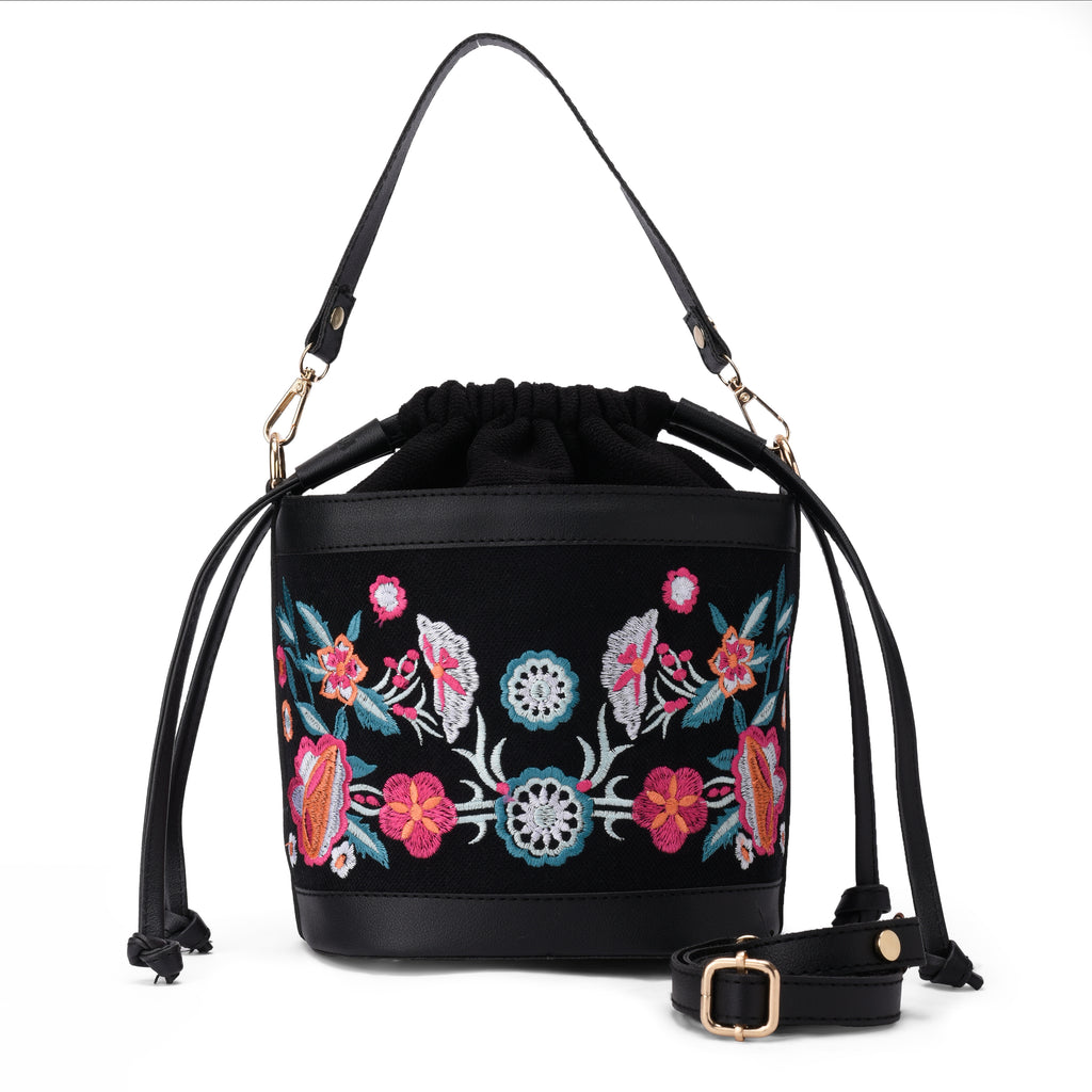 Black Floral Pocket Crossbag