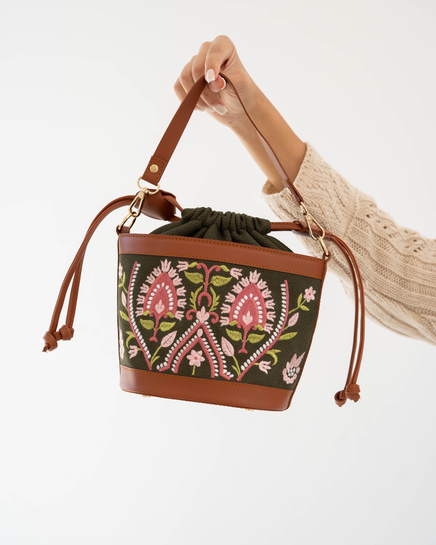Olive Floral Pocket Crossbag