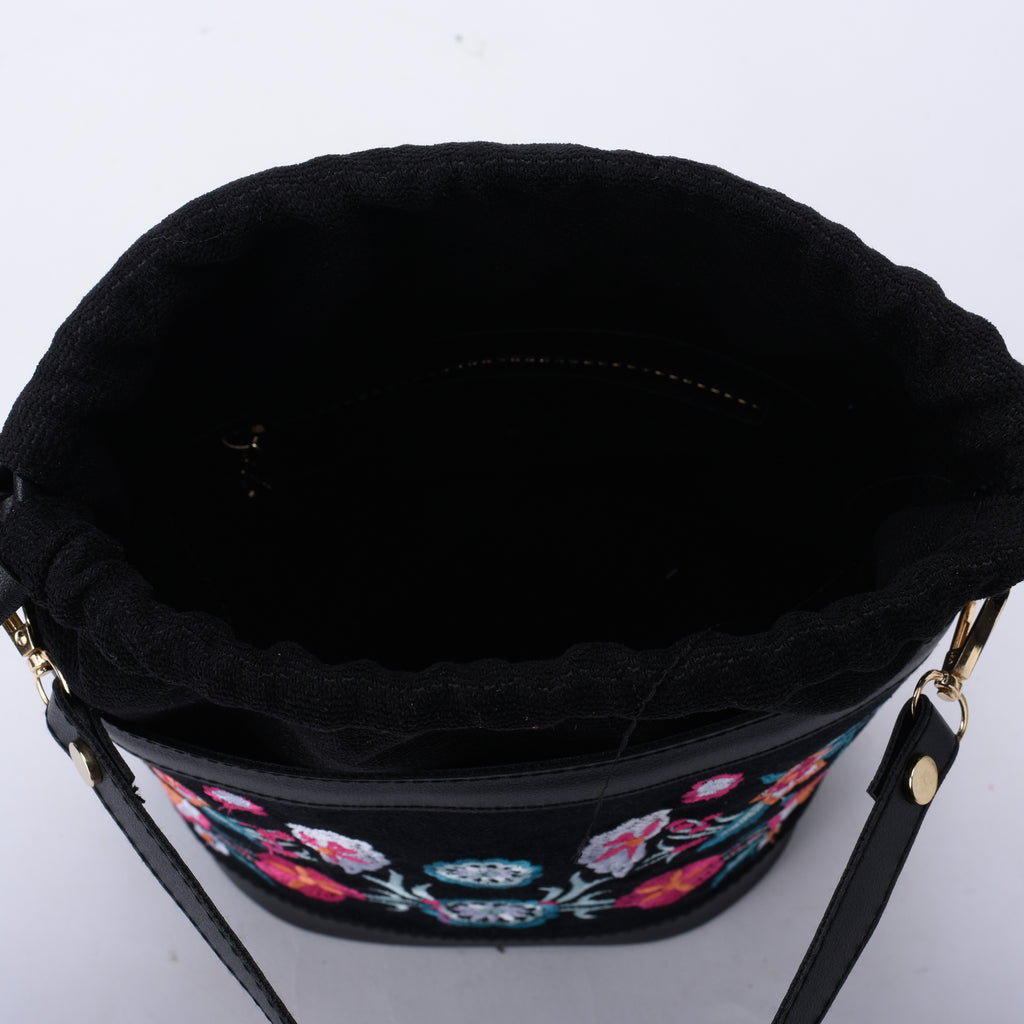 Black Floral Pocket Crossbag