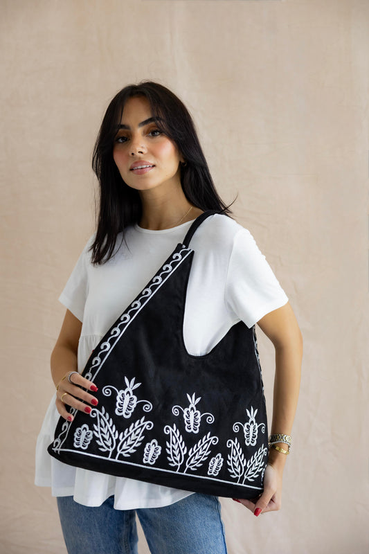 Black Soft Bloom Totebag