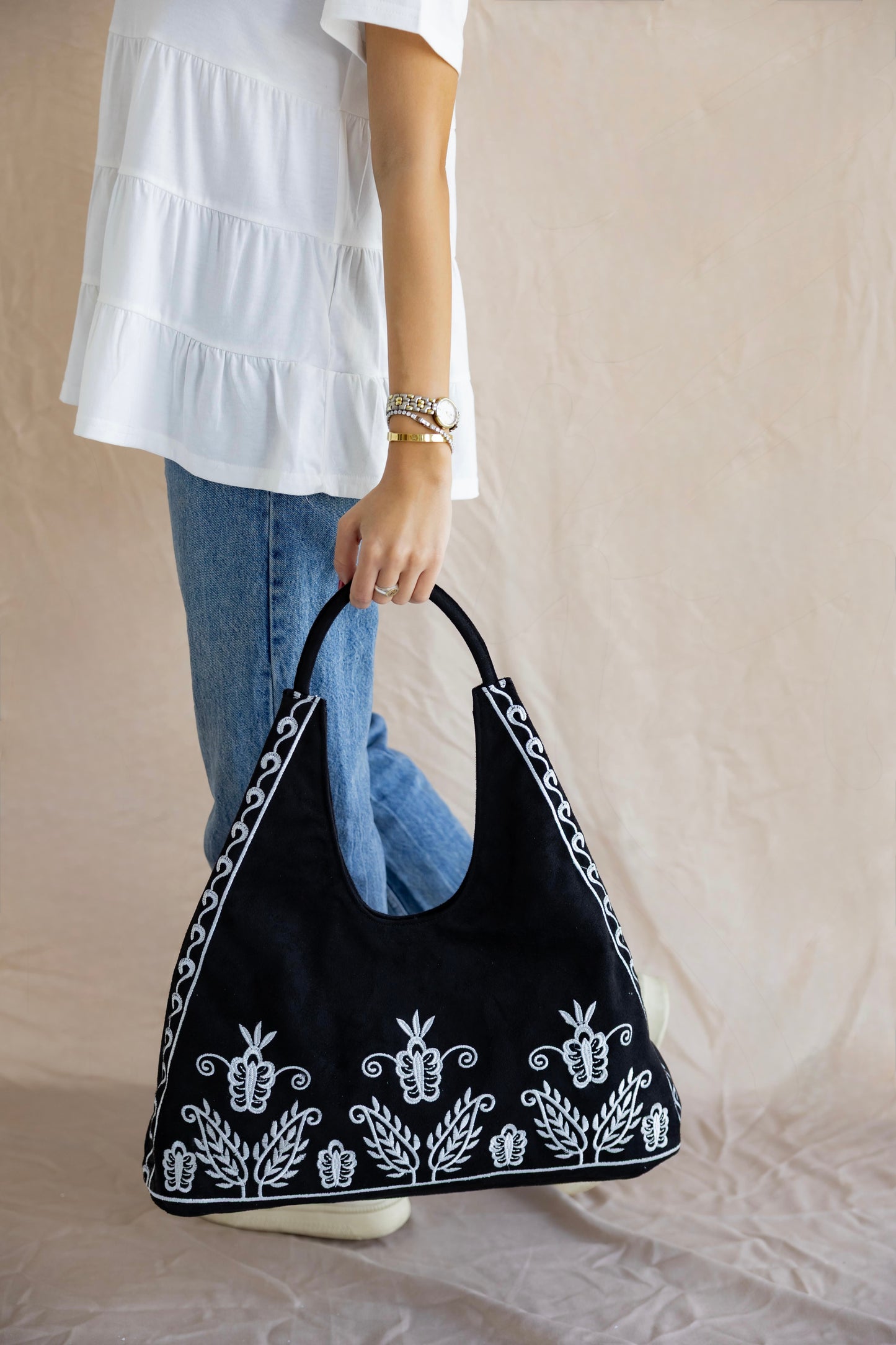 Black Soft Bloom Totebag