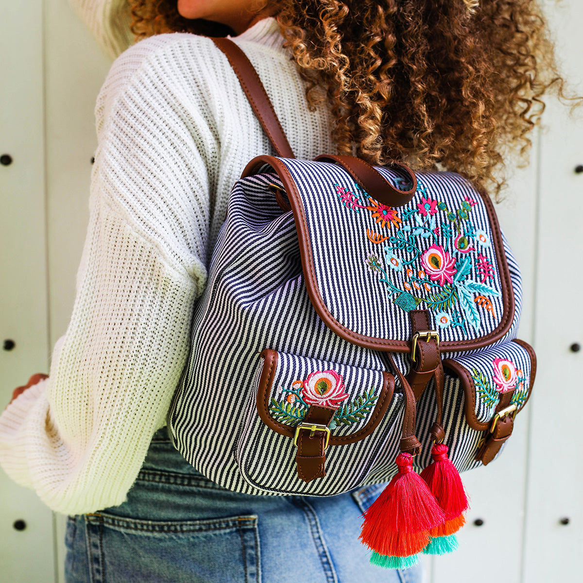 Floral Striped Backpack